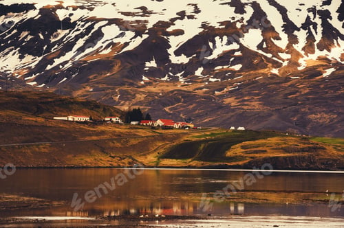 Preview: Iceland beautiful landscape with mountains and water, wild beautiful panorama