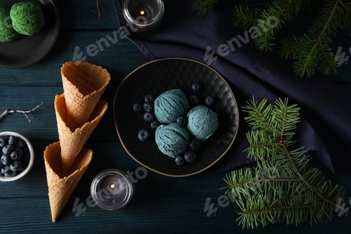 Preview: Concept of delicious food, ice cream, top view