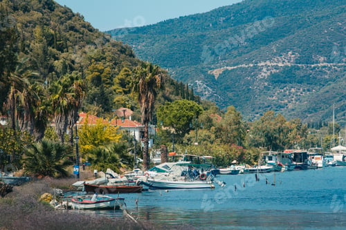 Preview: sea bay with yachts and boats at Lefkada island Greece