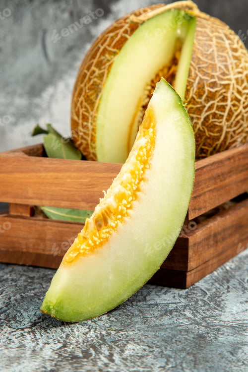Preview: front view sliced fresh melon on dark-light background sweet fruit summer