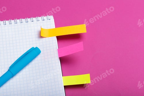 Preview: School and office supplies over office table. Top view with copy space