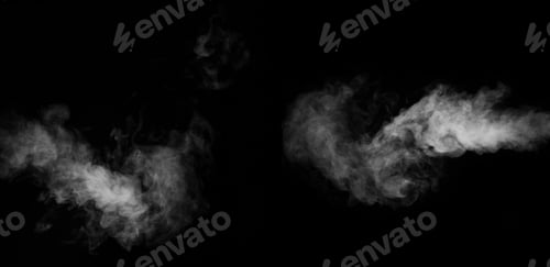 Preview: A set of two different horizontal swirling, wriggling smoke steam on black background for overlaying
