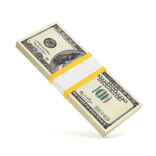 Preview: Hundred dollar bill stack isolated on white. 3D rendering.