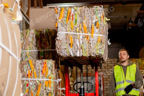 Preview: A worker at a waste treatment station takes out a large box of things at waste treatment center