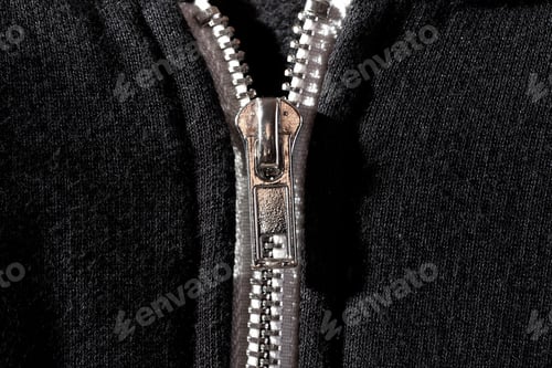 Preview: Zip fastener of sweatshirt hoodie close-up.