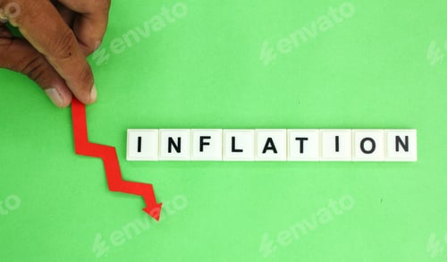 Preview: red arrow and the word inflation alphabet letters.