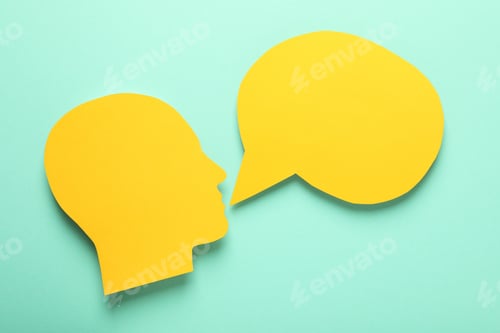 Preview: Concept of important announcement with empty speech bubble and head