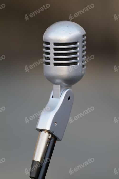 Preview: Shallow focus of a gray retro style microphone