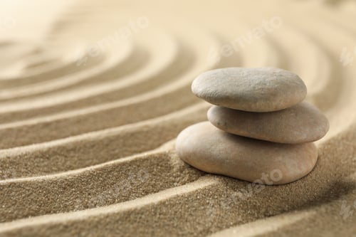 Preview: Stones on the sand with patterns. Zen concept