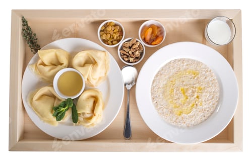 Preview: Russian pancakes with oatmeal and dried fruits.