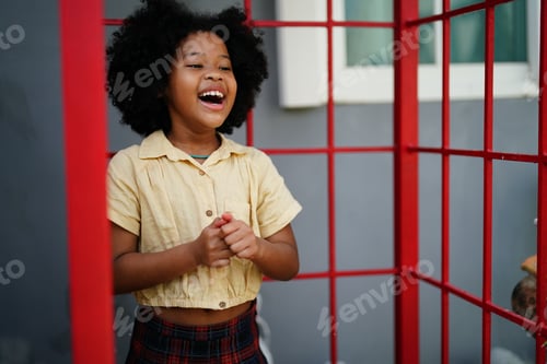 Preview: Portrait of attractive black skin young woman, Charming Afro girl. Portrait of afro girl looking at