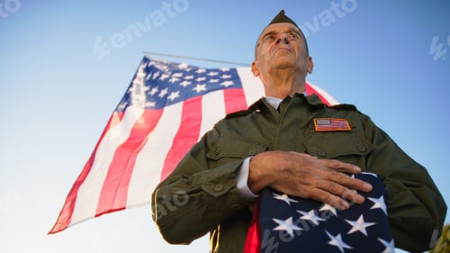 Preview: Veteran Soldier Carefully Respecting The Flag