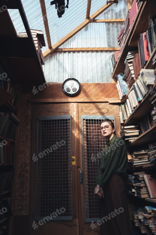 Preview: Portrait of pensive girl standing near door