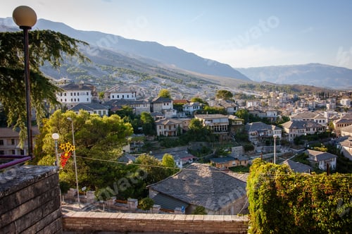 Preview: A view from the castle towards the center of the city of Gjirokaster, Albania in summertime