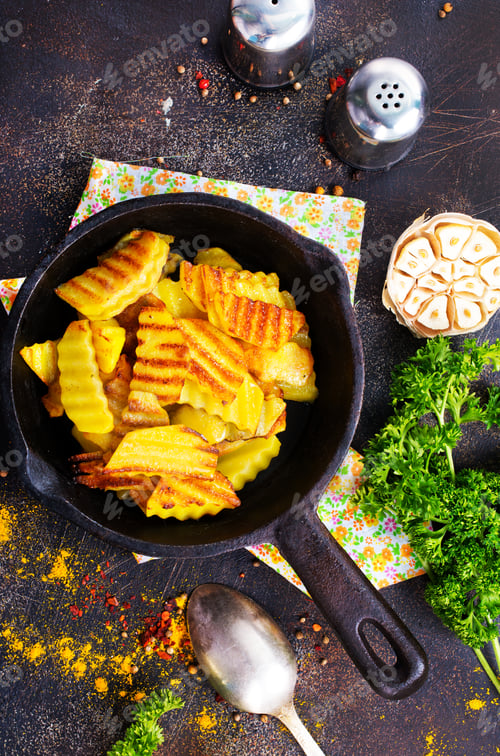 Fried potatoes served with garlic and parsley
