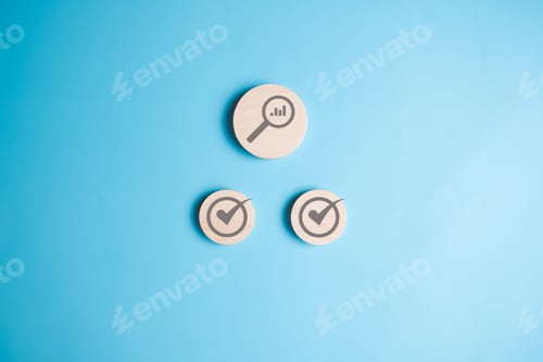 Preview: Graph and correct checkmark sign on wooden blocks