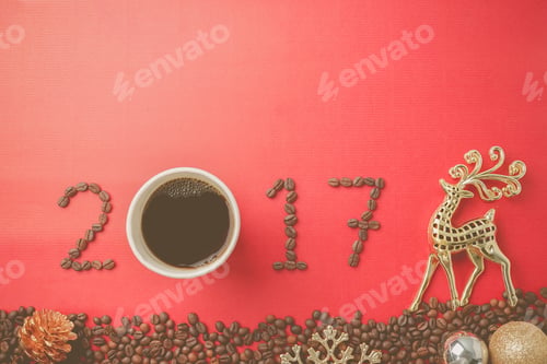 Preview: 2017 Coffee Bean Text On Red Craft Paper For New Year Concept Background