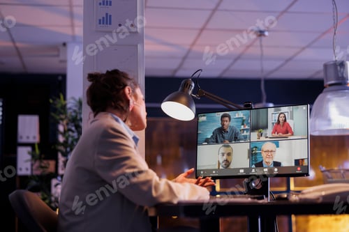 Preview: Executive manager explaining financial strategy to remote team
