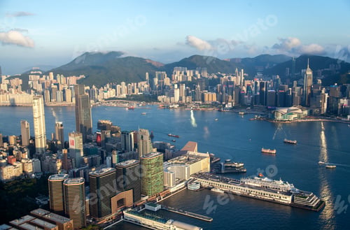 Preview: Cityscape Hong Kong Yau Tsim Mong district with skyscrapers