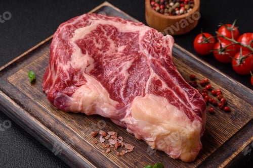 Preview: Fresh juicy raw beef striploin steak with salt and spices