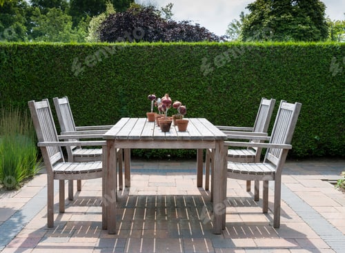 Preview: wooden garden furniture in garden