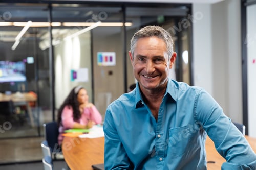 Preview: Portrait of smiling mature caucasian businessman in board room at office