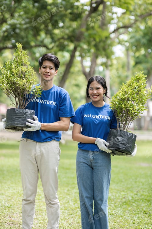 Preview: Volunteer Team Planting Trees in a Park to Promote Environmental Conservation and Community