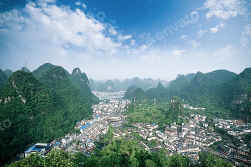 Preview: overlooking the yangshuo county,China