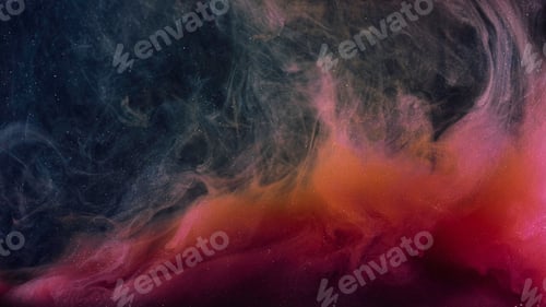 Preview: Colorful rainbow paints being squeezed into water on black background. Stock footage. Colored clouds