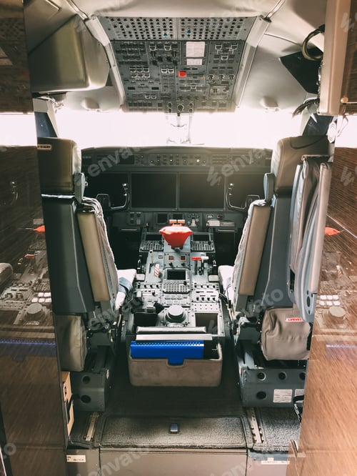 Preview: Interior of a pilot cockpit cabin private jet