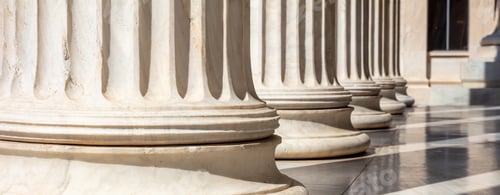 Preview: Classical Pillar white marble. Ancient Greek column row, architecture detail. close up