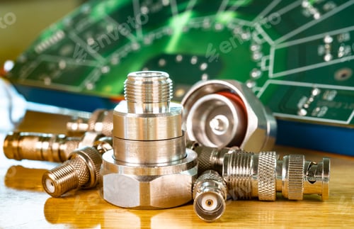 Preview: High frequency connectors component and large green microcircuit