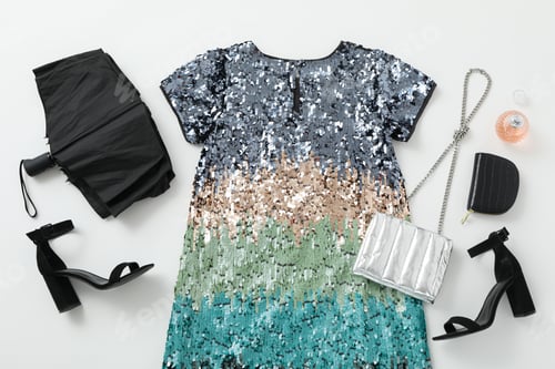 Preview: Stylish female clothes and accessories with umbrella