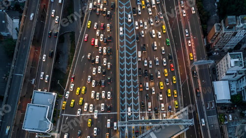 Preview: Aerial view cars waiting to pay at the expressway, Gate for expressway fee payment, Cars at gate.
