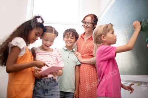 Preview: Cute children feeling entertained during math class