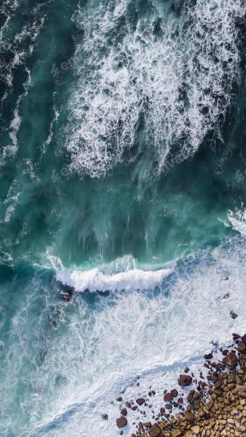 Preview: Vertical shot of beautiful sea waves moving towards the shore. Portugal.