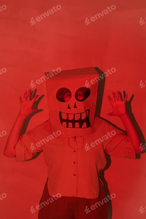 Preview: Woman in Halloween paper bag scaring you