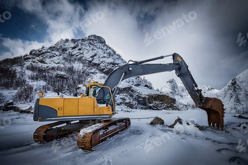 Preview: Old excavator in winter