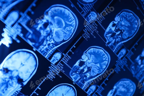 Preview: MRI or magnetic resonance imaging of the head and brain. Close up