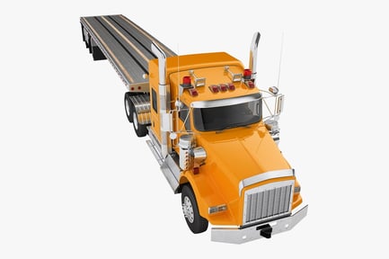 Preview: Long Hood Semi Truck with Flatbed Trailer