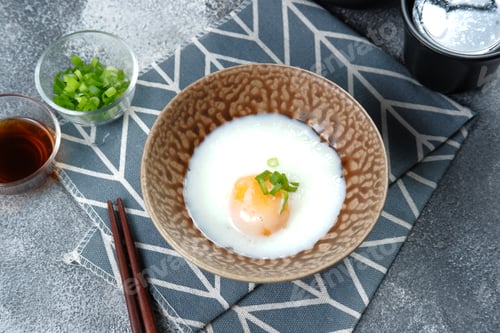 Preview: Japanese onsen egg or Soft boiled egg on the table