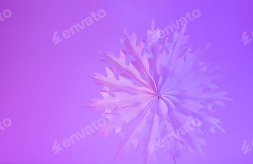 Preview: Neon Christmas winter background with paper snowflake close up.