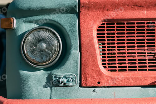 Preview: Close Up Of Old Vintage Retro Classic Car Headlight Lamp