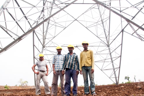 Preview: Portrait of Pylon construction workers, India.