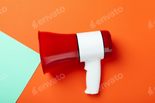 Preview: Important announcement concept with megaphone on two tone background
