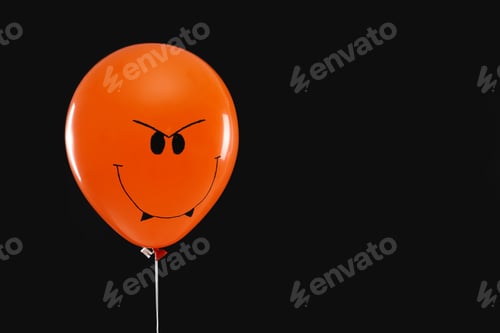 Preview: Spooky balloon for Halloween party on black background, space for text