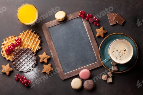 Preview: Coffee, sweets and waffles with berries