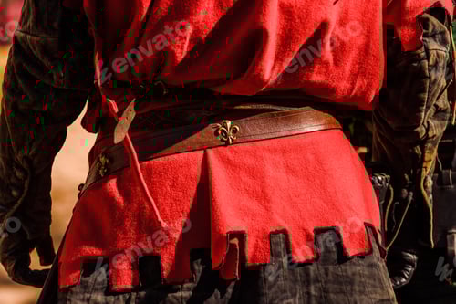 Preview: Detail of the actors' costumes disguised with ancient medieval clothes during a festival.