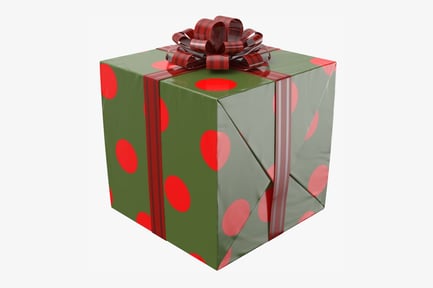 Preview: Green Gift Box with Red Polka Dots and Striped Ribbon