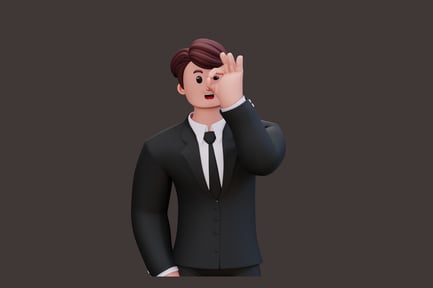 Preview: Man in suit with hand on forehead and eye covered